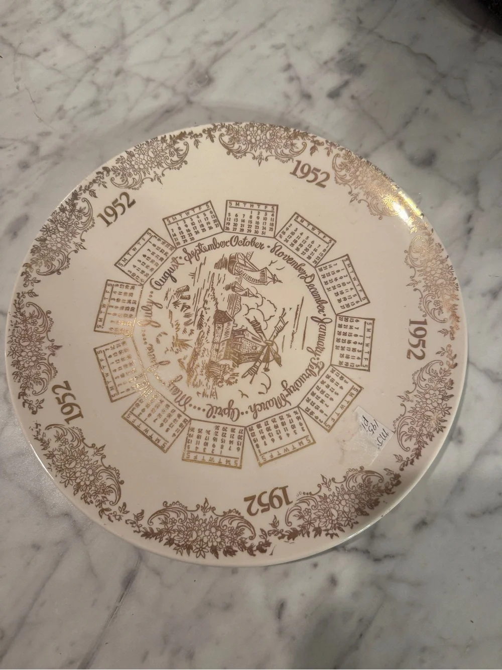 Vintage 1952 Brown Calendar Decorative Plate